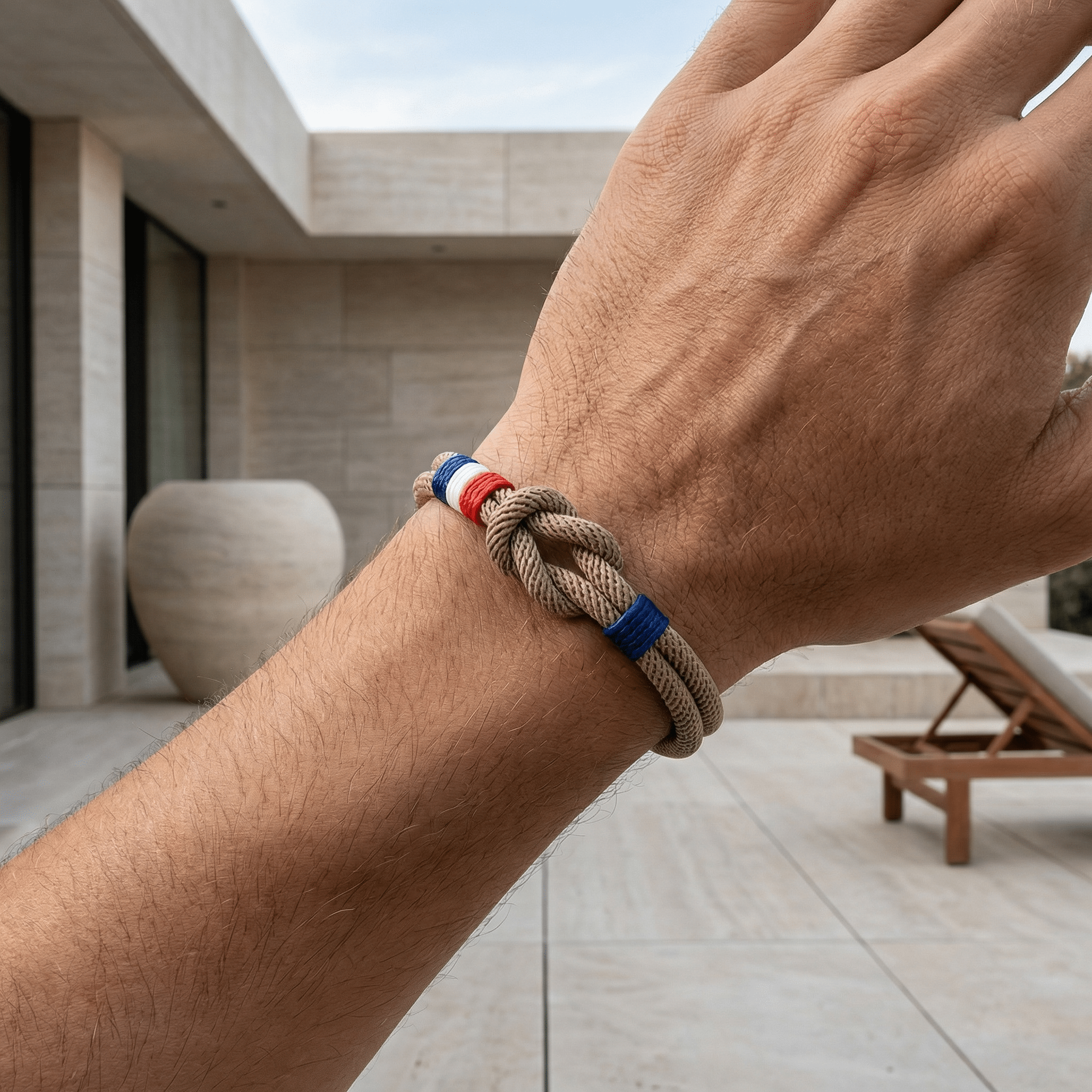 Armbånd med snor, knude, fransk flag, model Théo