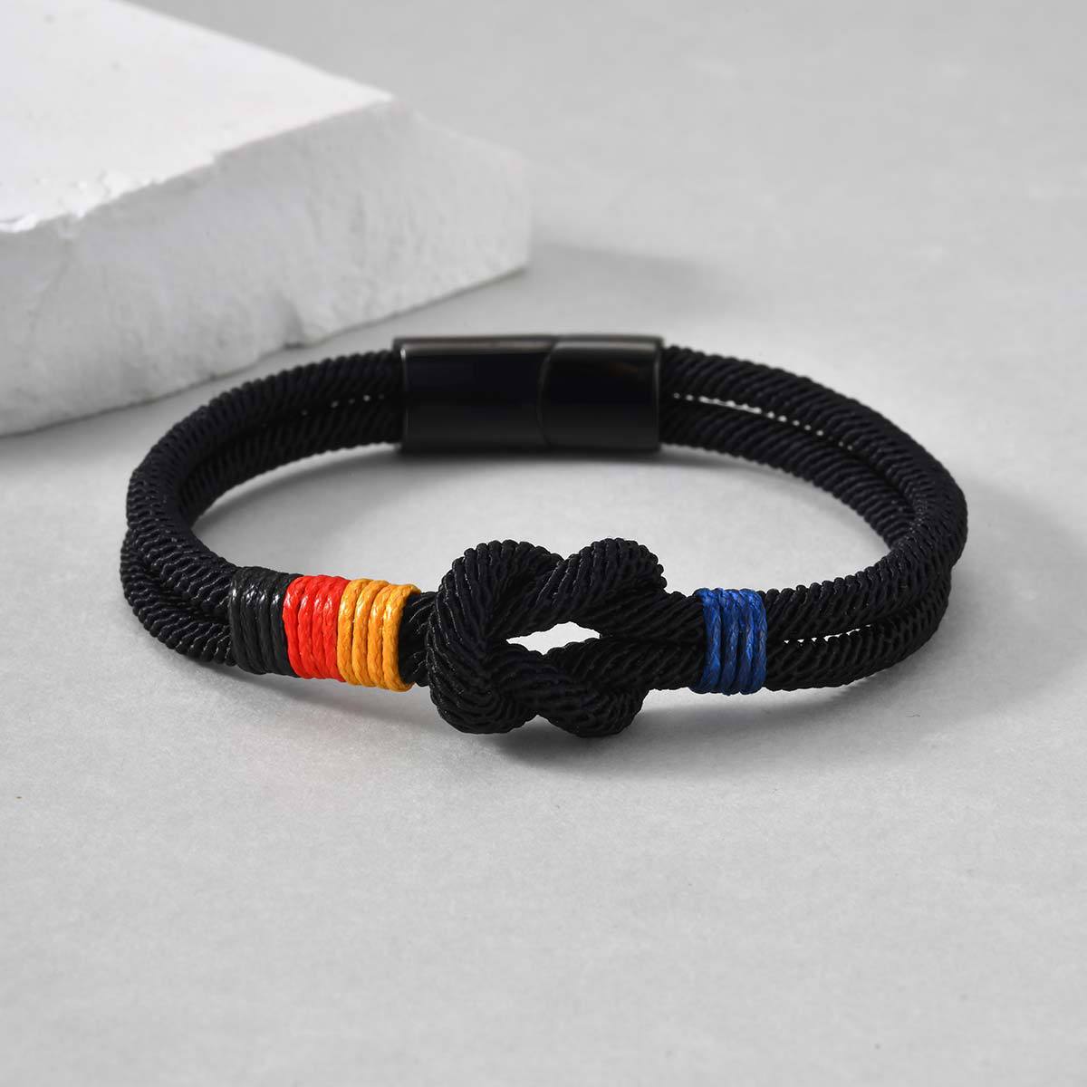 Bracciale con cordoncino, nodo marinaro, bandiera tedesca, in nylon e acciaio inossidabile, modello Benno