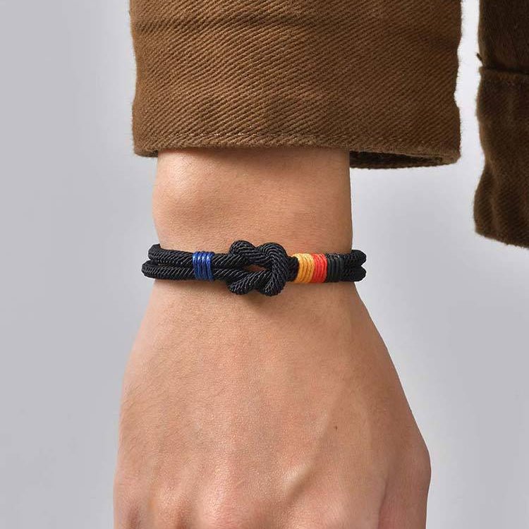 Bracciale con cordoncino, nodo marinaro, bandiera tedesca, in nylon e acciaio inossidabile, modello Benno