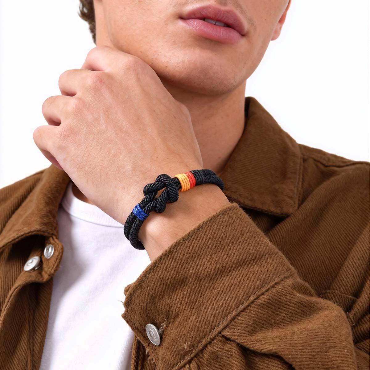 Bracciale con cordoncino, nodo marinaro, bandiera tedesca, in nylon e acciaio inossidabile, modello Benno