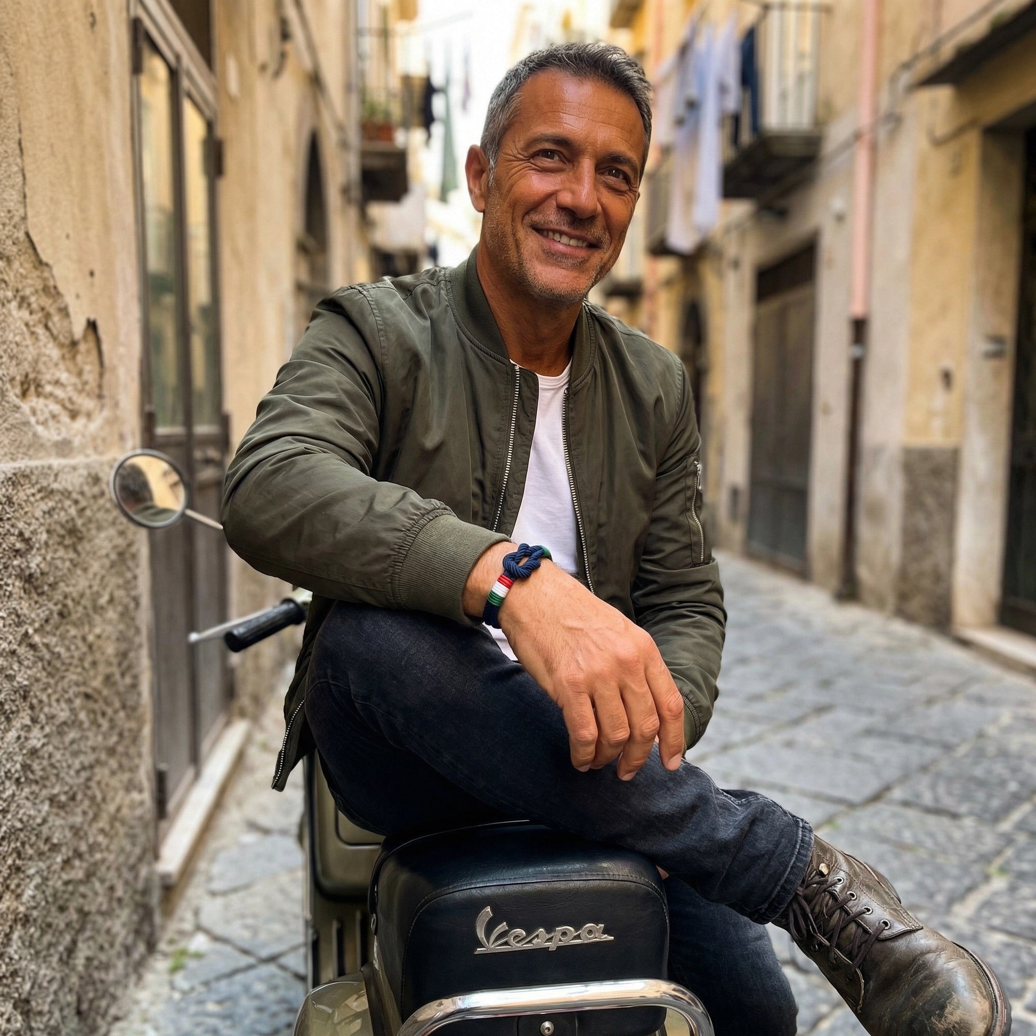 Pulseira de cordão, nó marinheiro, bandeira italiana, modelo Gino