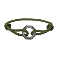 Bracelet cordon kaki avec ornement hexagone en acier inoxydable ajustable, modèle Nino.
