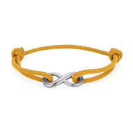 Bracelet cordon jaune avec ornement infini en métal argenté, ajustable, modèle Iman.