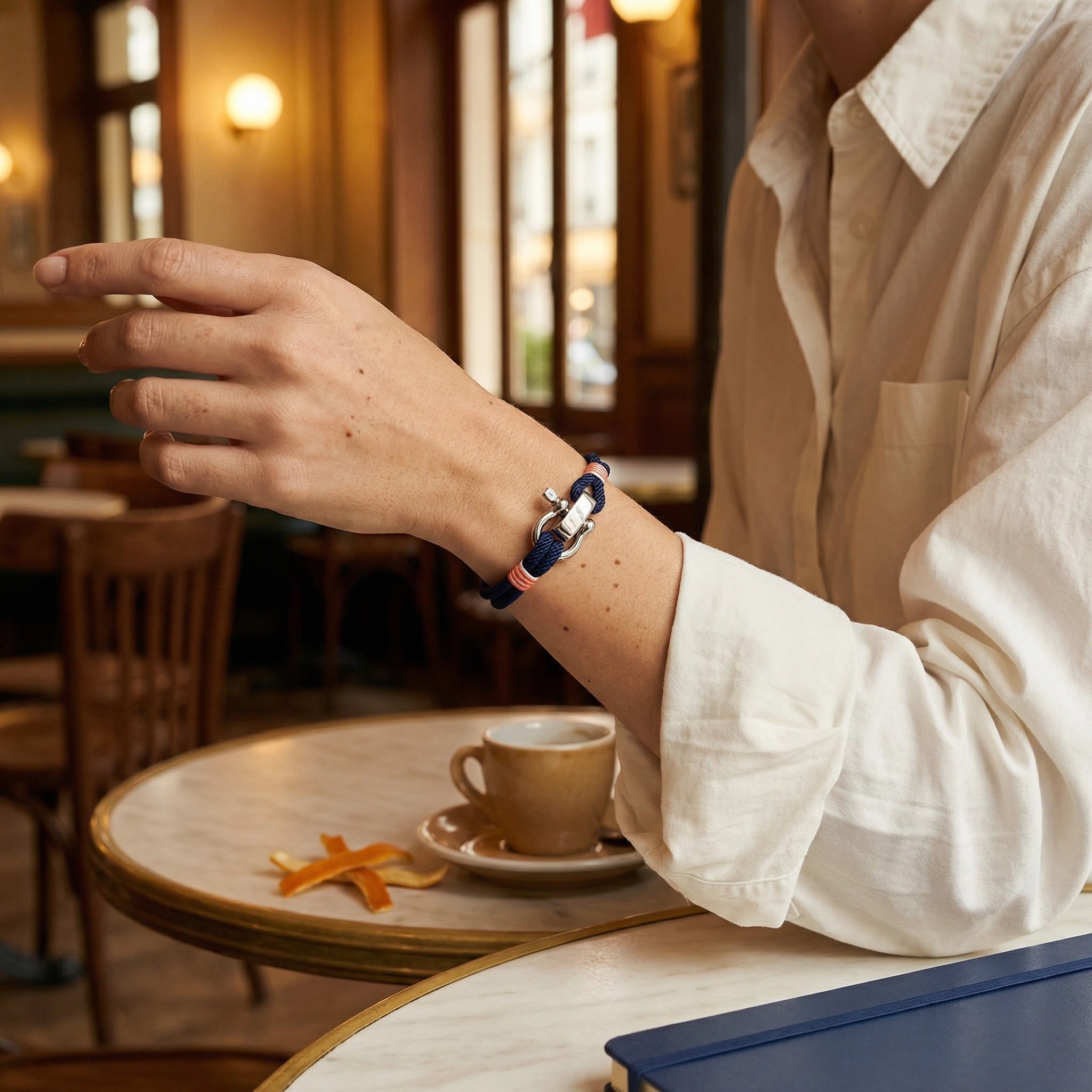 Customizable cord bracelet, stainless steel shackle, Kenny model