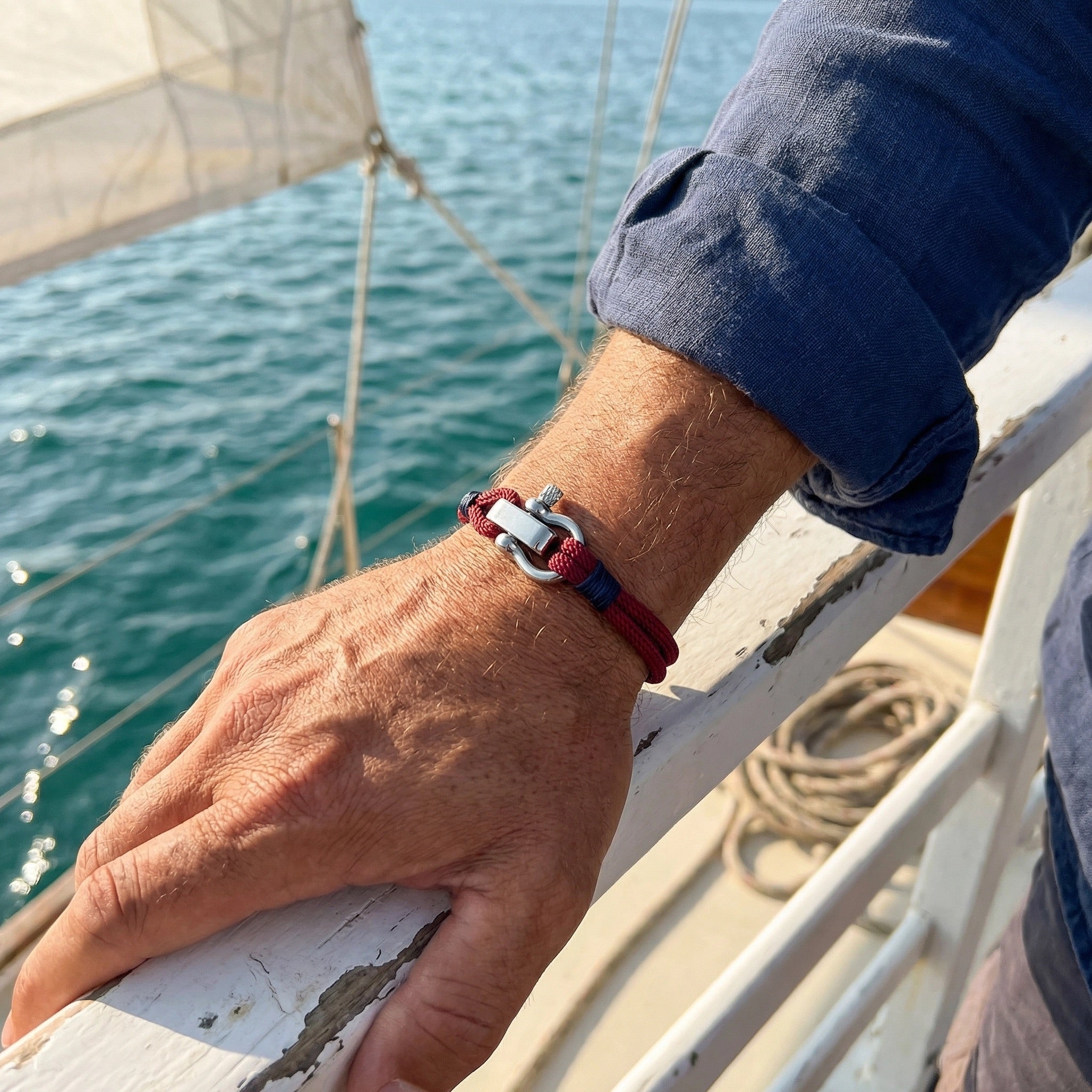 Customizable cord bracelet, stainless steel shackle, Kenny model