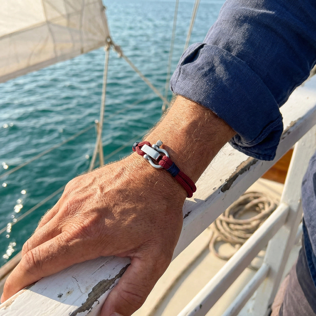 Customizable cord bracelet, stainless steel shackle, Kenny model