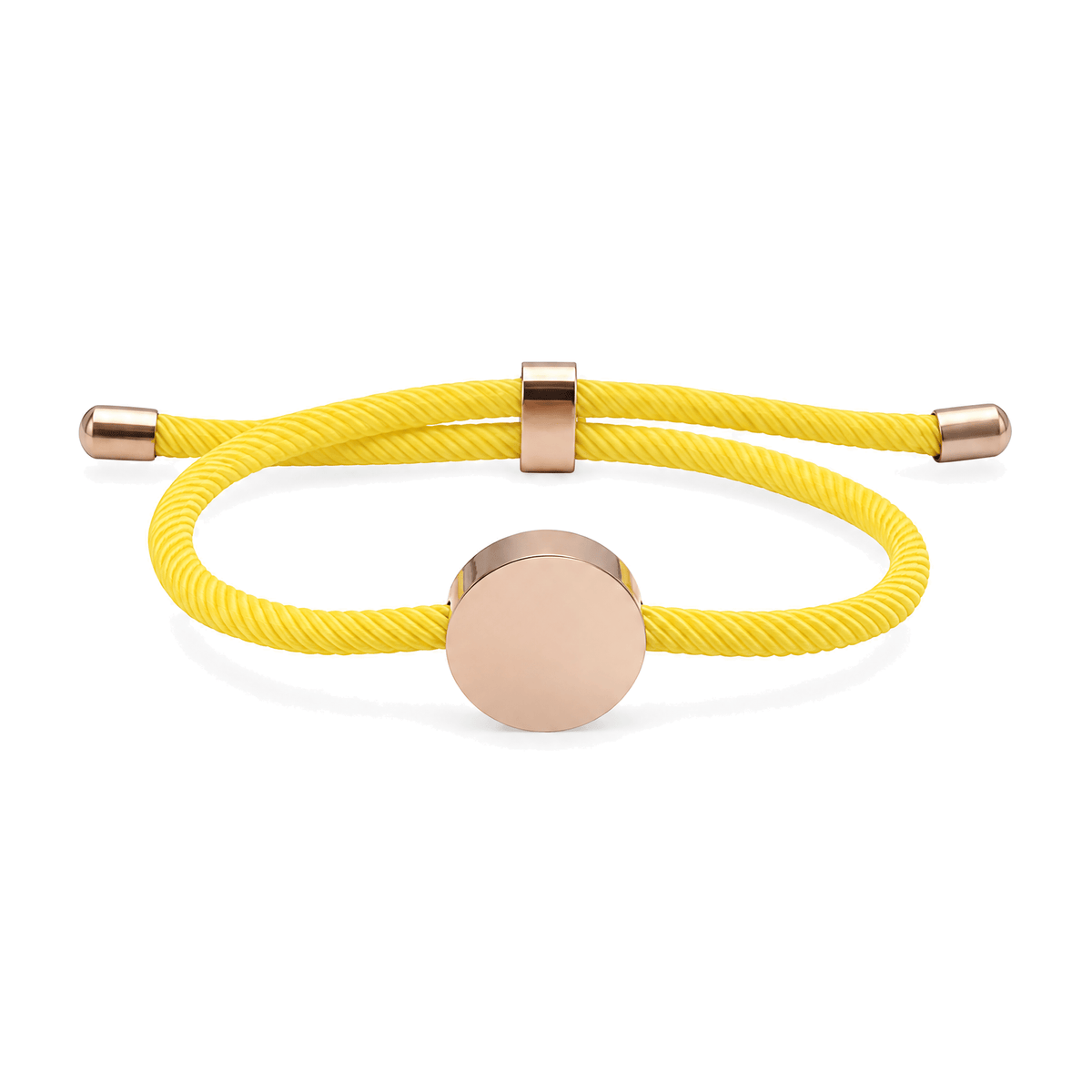 Bracelet Dax Or rosé / Jaune, cordon ajustable et médaillon rond, posé de face sur fond blanc