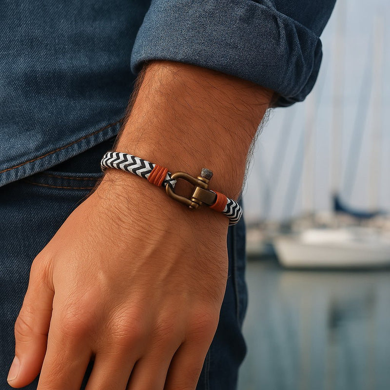 Bracelet cordon personnalisé, à mousqueton ancien, pour homme, modèle Santiago