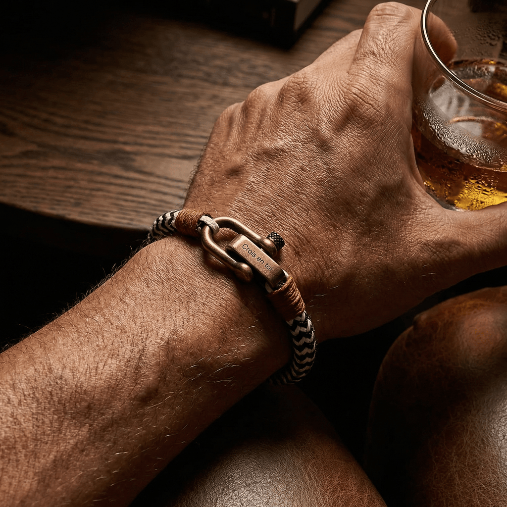 Bracelet cordon personnalisé, à mousqueton ancien, pour homme, modèle Santiago