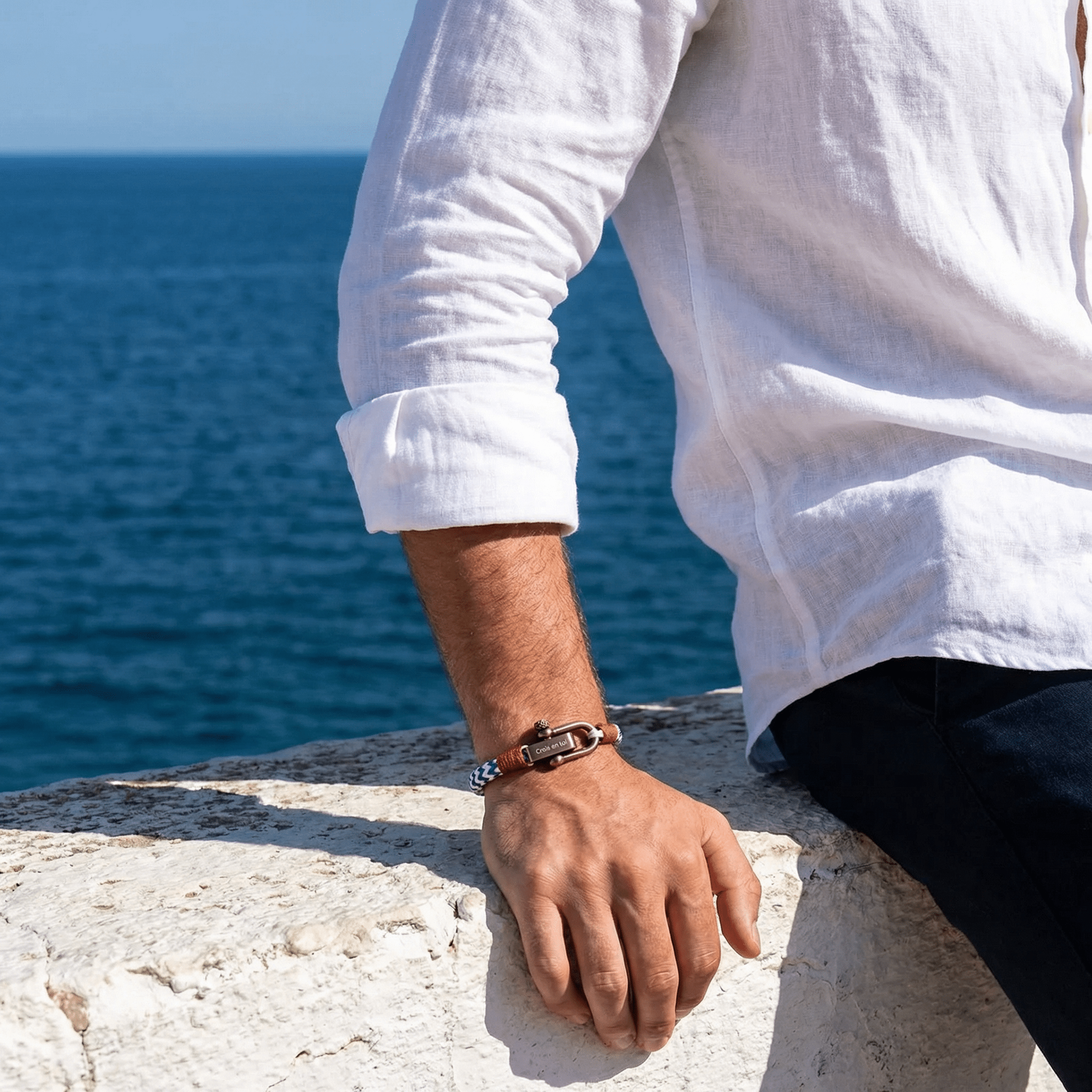 Bracelet cordon personnalisé, à mousqueton ancien, pour homme, modèle Santiago