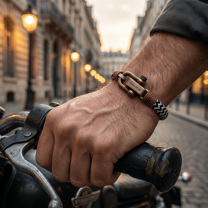 Bracelet cordon personnalisé, à mousqueton ancien, pour homme, modèle Santiago