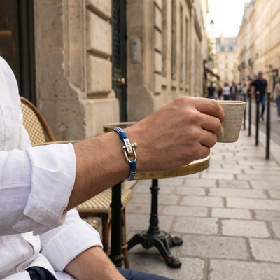 Personalisierbares geflochtenes Kordelarmband, Edelstahl-Schäkelverschluss, Modell Antonio
