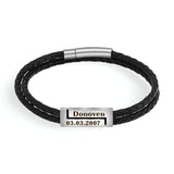 Bracelet cordon personnalisé, en cuir, face séparé, modèle Horacio - La Boutique du Bracelet