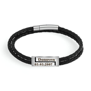 Bracelet cordon personnalisé, en cuir, face séparé, modèle Horacio - La Boutique du Bracelet