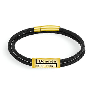 Bracelet cordon personnalisé, en cuir, face séparé, modèle Horacio - La Boutique du Bracelet