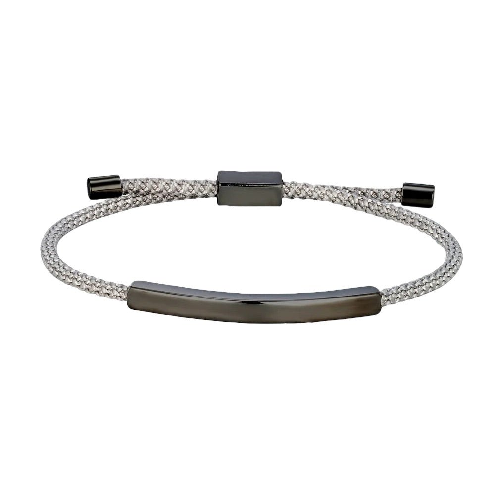 Bracelet cordon gris avec plaque longue en acier inoxydable ajustable style Doums.