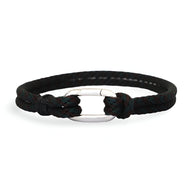 Bracelet cordon noir et rouge avec petit mousqueton argenté pour homme, modèle Yomi.
