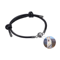 Bracelet en cuir noir avec pendentif photo rond en acier inoxydable noir mat.