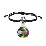 Bracelet corde noir avec pendentif photo rond et patte de chien argent 925 ajustable.