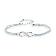 Bracelet cordon gris clair avec charm infini en argent sterling brillant et fermoir ajustable.