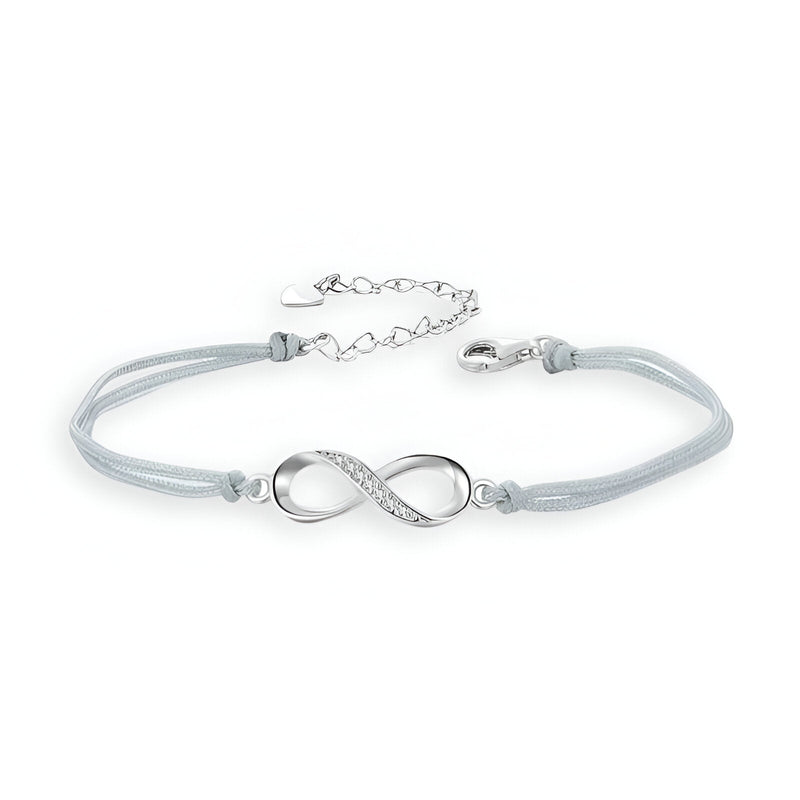 Bracelet cordon gris clair avec charm infini en argent sterling brillant et fermoir ajustable.