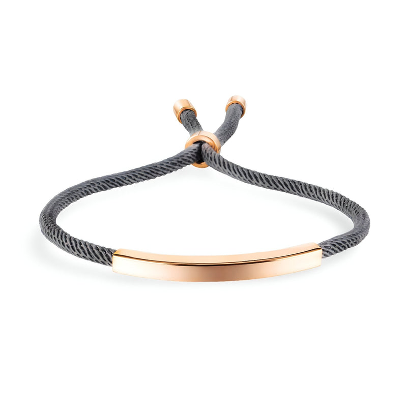 Bracelet cordon noir avec gourmette en acier inoxydable doré rose, modèle Lydie.