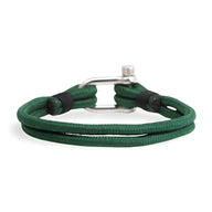 Bracelet cordon vert pour homme avec mousqueton argenté et détails noirs, style Rafael.