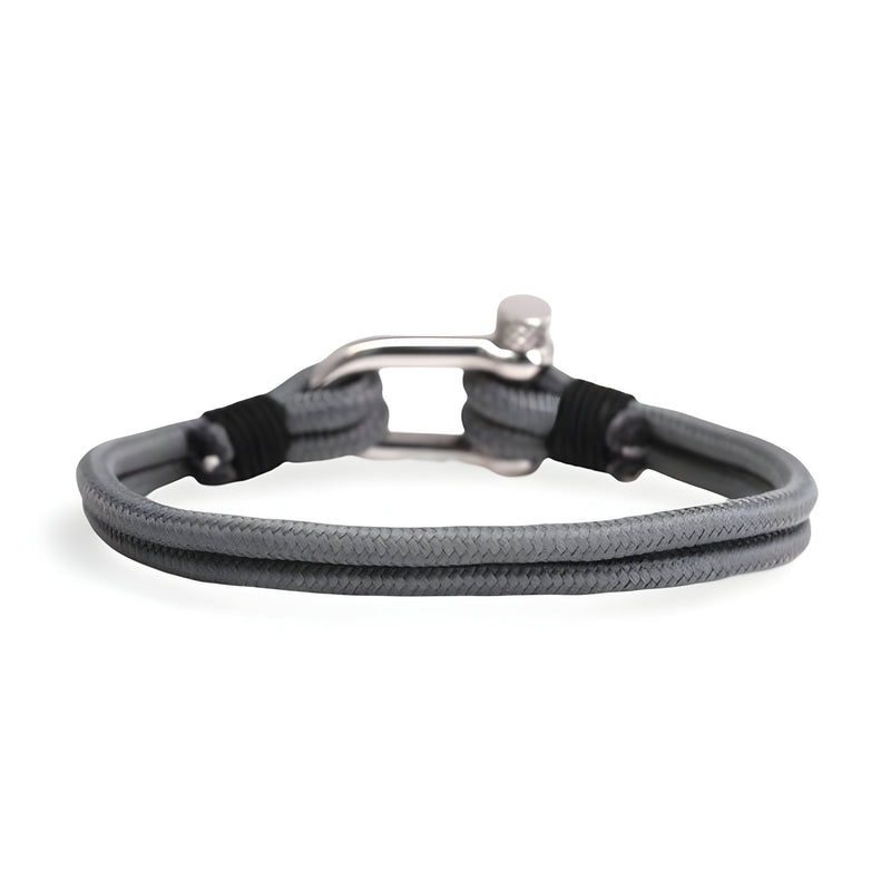 Bracelet cordon gris pour homme avec mousqueton argenté robuste, modèle Rafael, 21 cm.