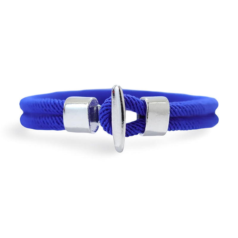 Bracelet cordon bleu royal en coton avec fermoir argenté pour homme.