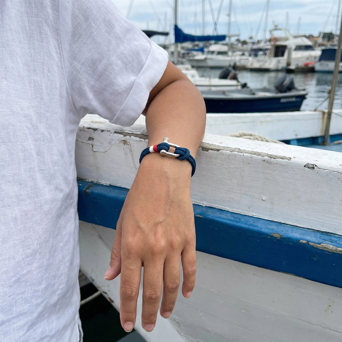 Bracelet cordon pour homme, manille en acier inoxydable, modèle Lauriano