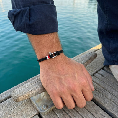 Bracelet cordon pour homme, manille en acier inoxydable, modèle Lauriano