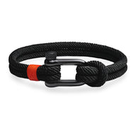 Bracelet cordon noir pour homme avec mousqueton noir et détail rouge intemporel.