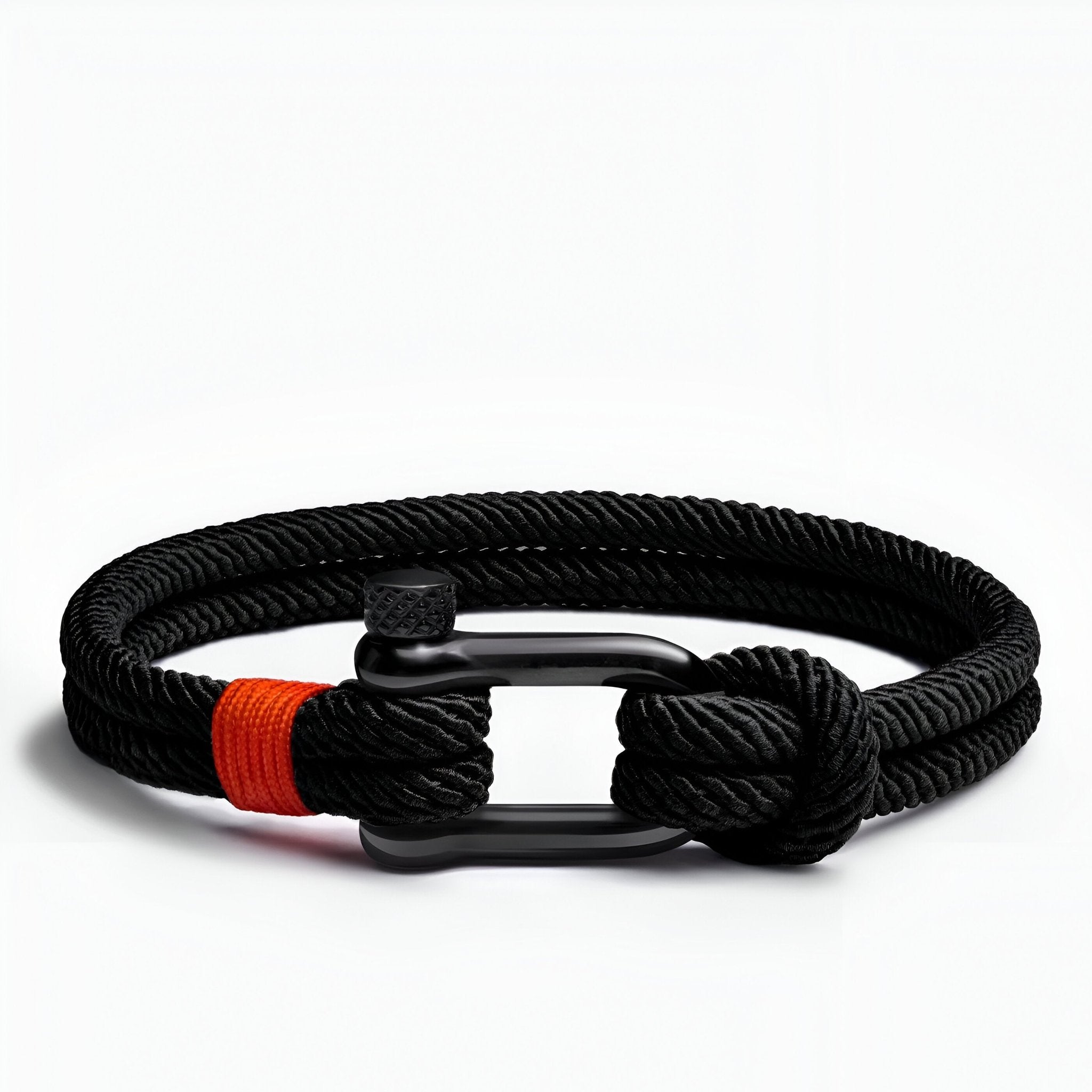 Bracelet cordon pour homme, mousqueton noir avec détail rouge, modèle Gaspard - La Boutique du Bracelet