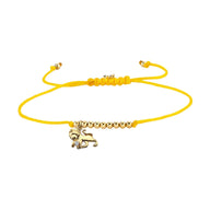 Bracelet cordon jaune avec perles dorées et pendentif signe du zodiaque Bélier en métal doré.