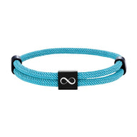 Bracelet cordon turquoise avec plaque noire acier inoxydable gravée signe infini ajustable.
