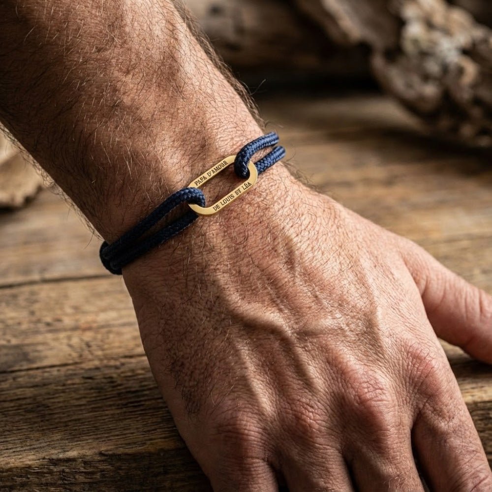 Verstellbares geflochtenes Kordelarmband, personalisierbare Edelstahlschließe, Modell Milor