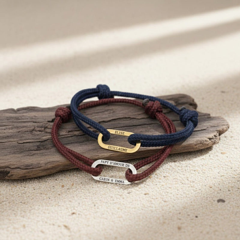 Verstellbares geflochtenes Kordelarmband, personalisierbare Edelstahlschließe, Modell Milor