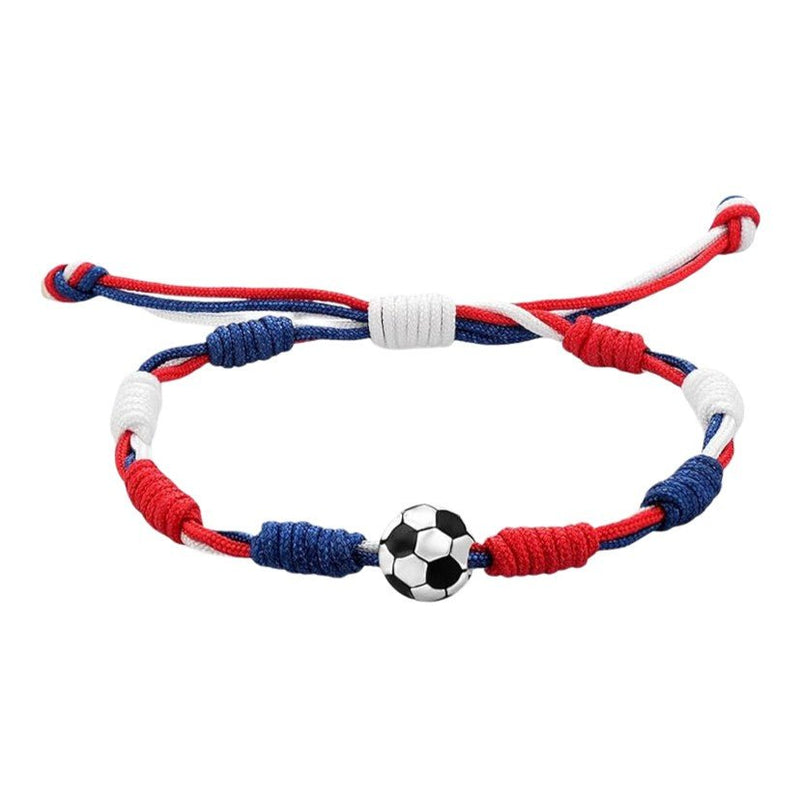 Braided Cord Bracelet in the Colors of France with Football Ball, Adjustable Jewelry for Supporters, Kylian model