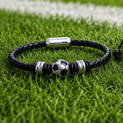 Pulsera de cordón trenzado, charm de balón de fútbol en acero inoxidable, para hombre, modelo Henry