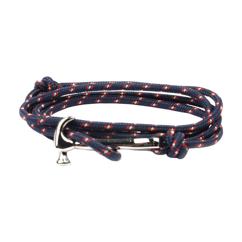 Bracelet cordon bleu marine tri-colore multiple-tour avec fermoir métal marteau.