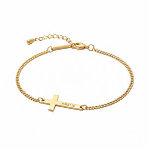 Bracelet croix gravable en acier inoxydable, chaîne fine ajustable, symbole personnel à porter chaque jour, modèle Shilore
