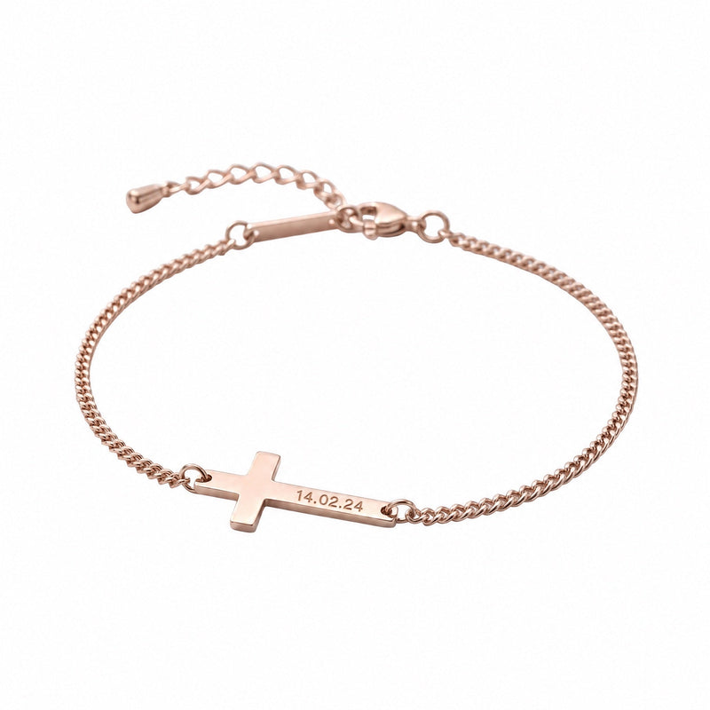 Bracelet croix gravable en acier inoxydable, chaîne fine ajustable, symbole personnel à porter chaque jour, modèle Shilore