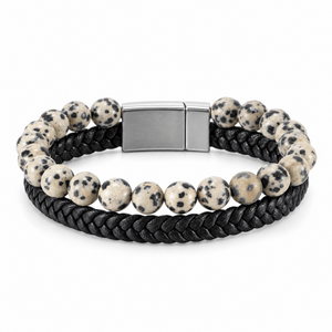Packshot studio bracelet Ancourt Jaspe dalmatien, vue de face sur fond blanc.