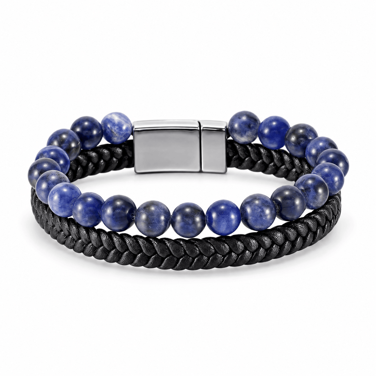 Packshot studio bracelet Ancourt Sodalite, vue de face sur fond blanc.