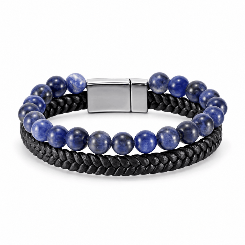Packshot studio bracelet Ancourt Sodalite, vue de face sur fond blanc.