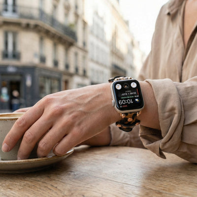 Pulseira tipo algema para Apple Watch com rebites, fivela de espigão, design moderno, modelo Riveira