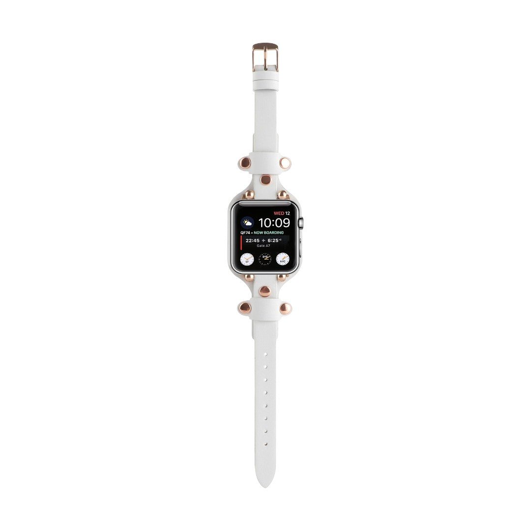 Bracciale in pelle per Apple Watch, polsino largo con fibbia ad ardiglione, design moderno con borchie in acciaio, modello Riveira