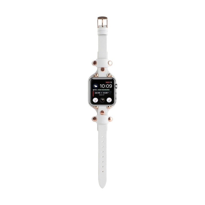 Bracciale in pelle per Apple Watch, polsino largo con fibbia ad ardiglione, design moderno con borchie in acciaio, modello Riveira