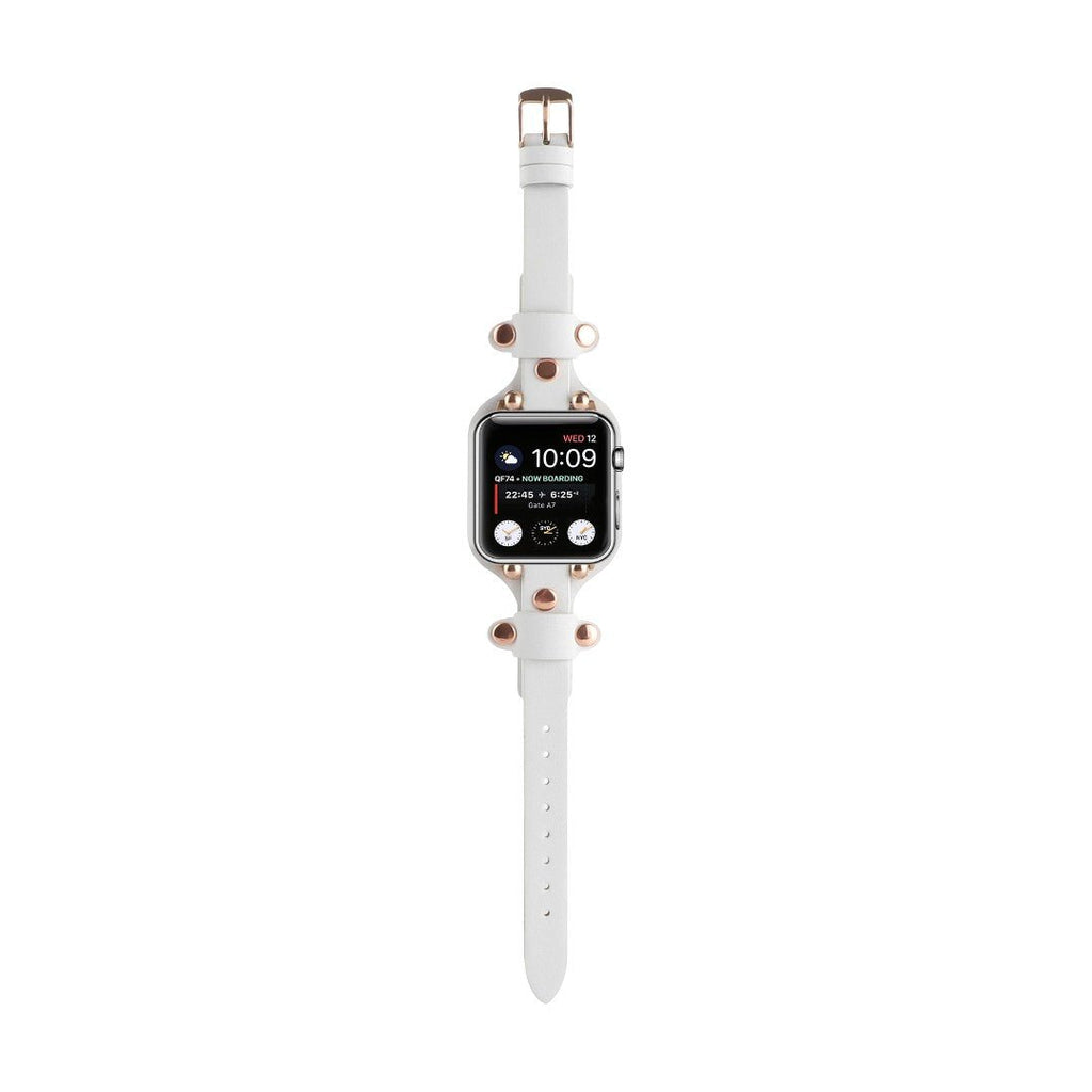 Bracciale in pelle per Apple Watch, polsino largo con fibbia ad ardiglione, design moderno con borchie in acciaio, modello Riveira