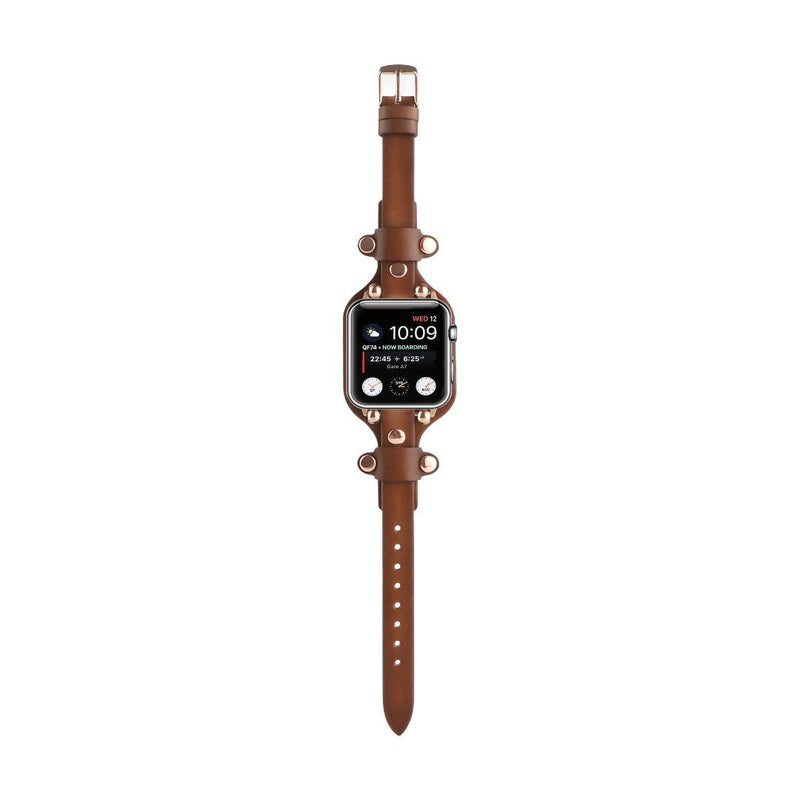 Bracciale in pelle per Apple Watch, polsino largo con fibbia ad ardiglione, design moderno con borchie in acciaio, modello Riveira